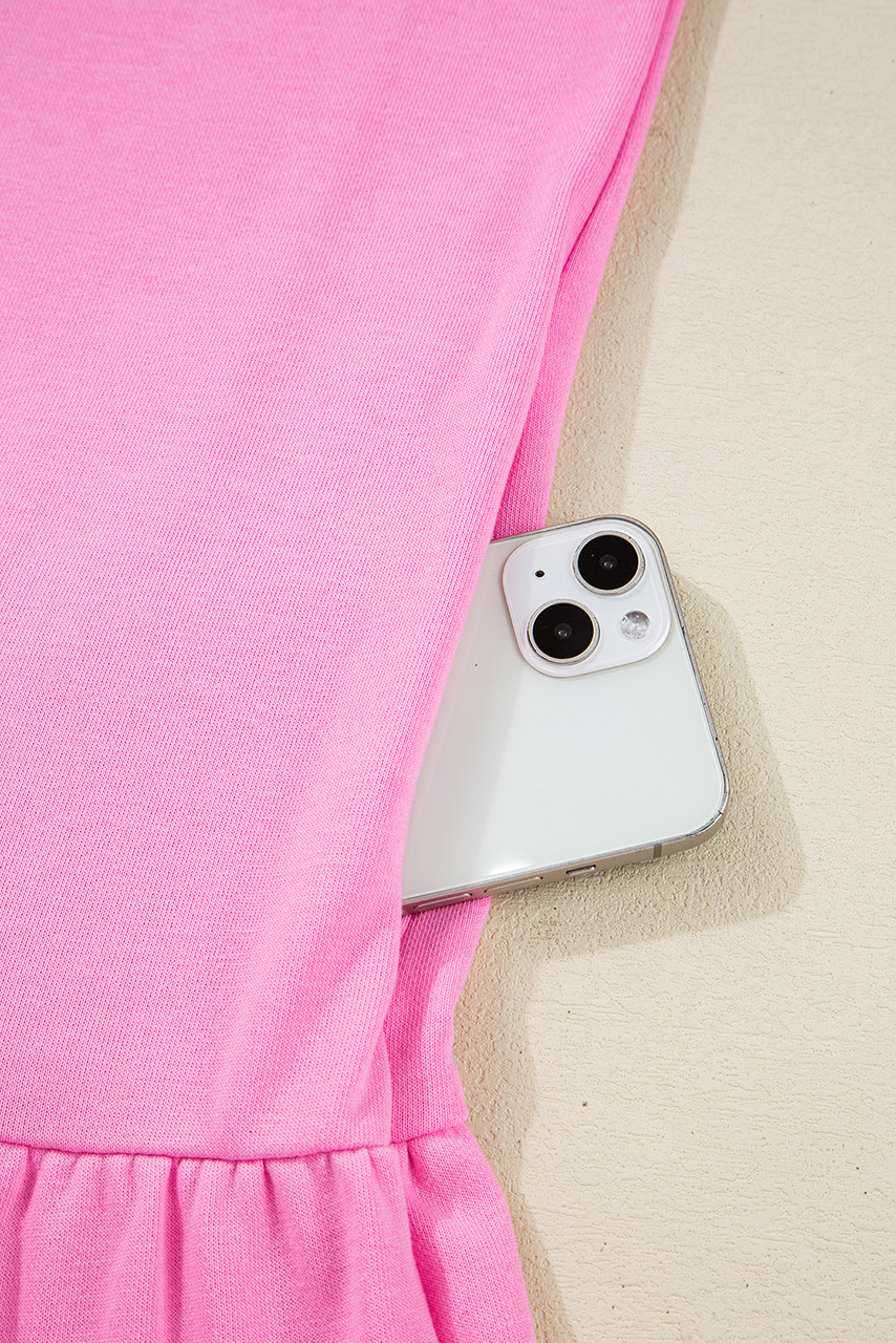 Pink Contrast Striped Collar Patchwork Puff Sleeve Ruffle Hem Mini Dress Pink Contrast Striped Collar Patchwork Puff Sleeve Ruffle Hem Mini Dress