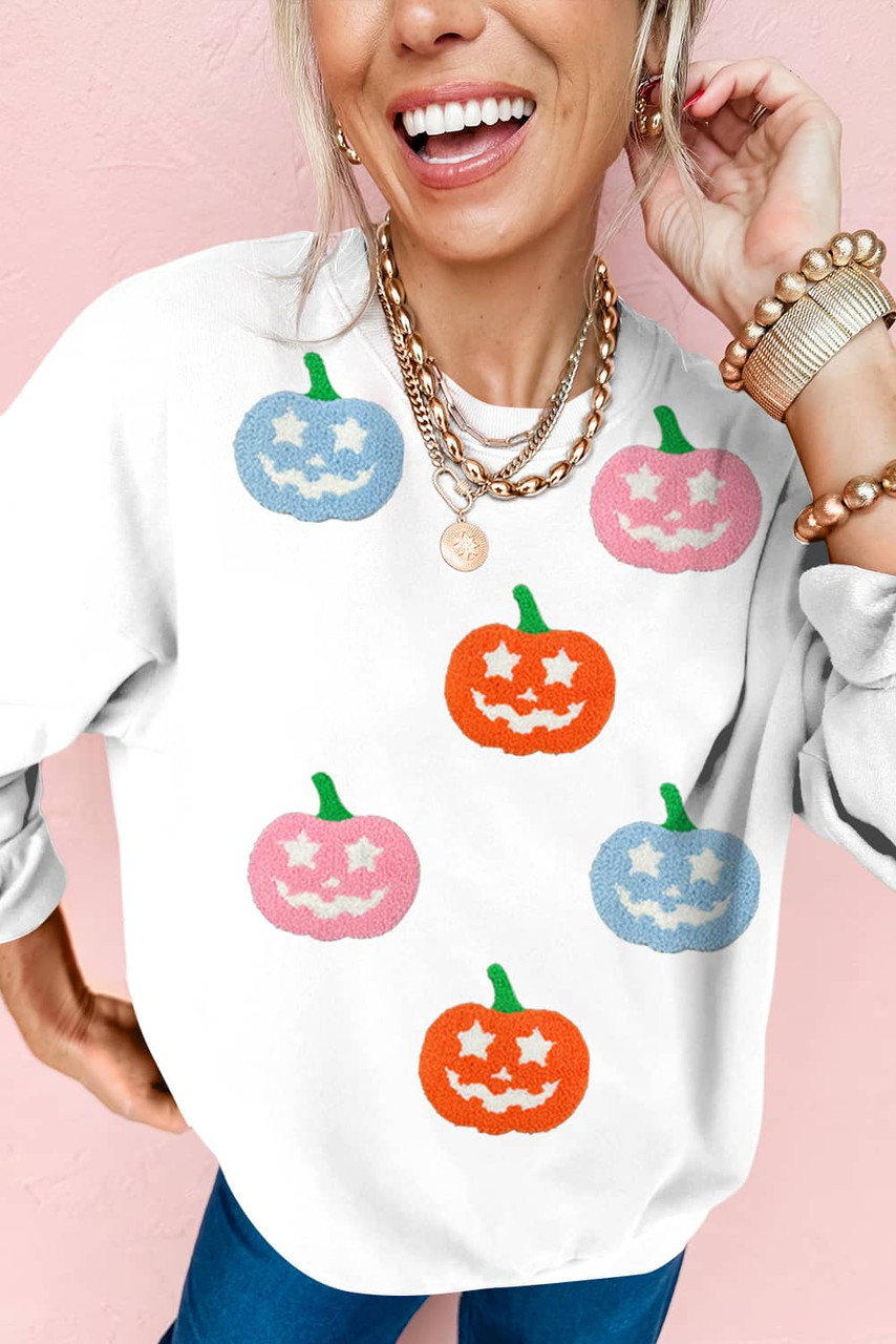 White Cute Halloween Jack-o-lantern Holiday Sweatshirt
