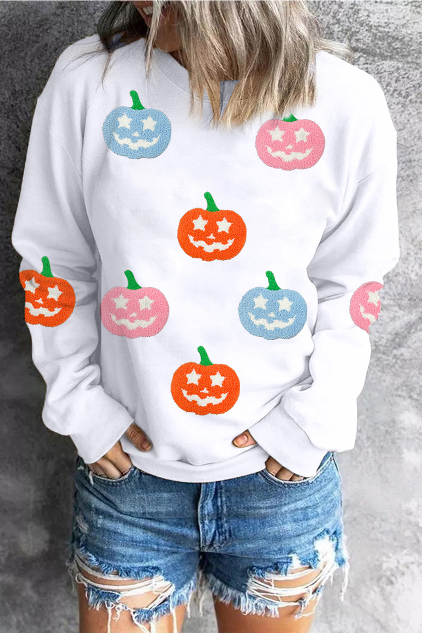 White Cute Halloween Jack-o-lantern Holiday Sweatshirt