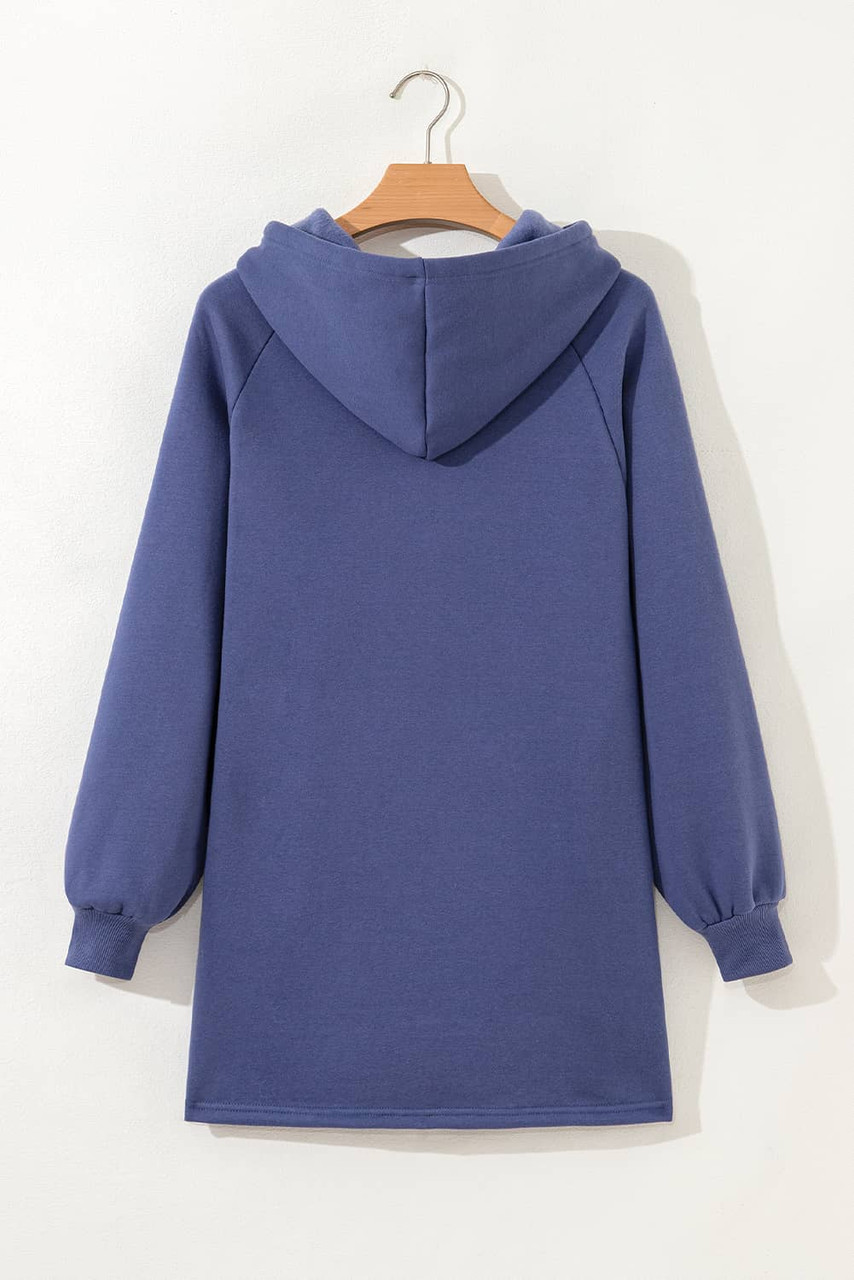 Dirty blue Fleece Lined Adjustable Drawstring Oversize Tunic Hoodie