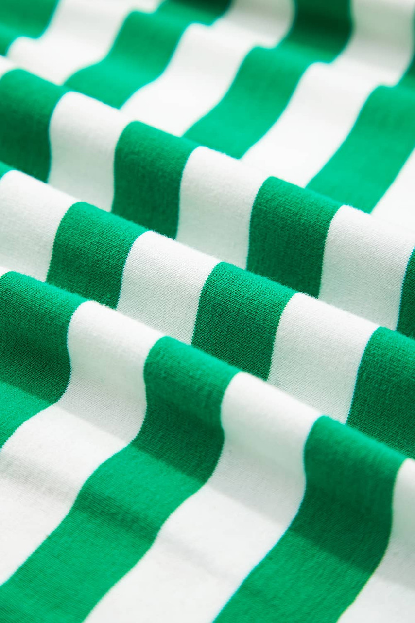 Green Stripe Colorblock Collared V Neck Cropped Knit Pullover