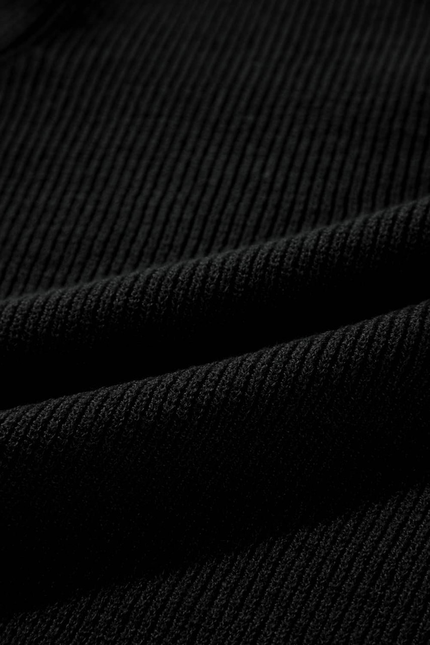 Black Lightweight Ribbed Knit Button Front V Neck Cardigan