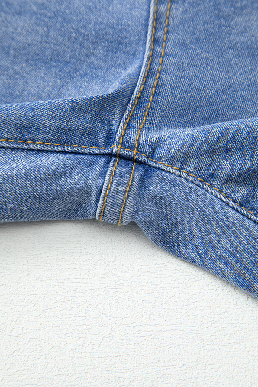 Dusk Blue Raw Hem Unique Cuffs Straight High Rise Loose Jeans