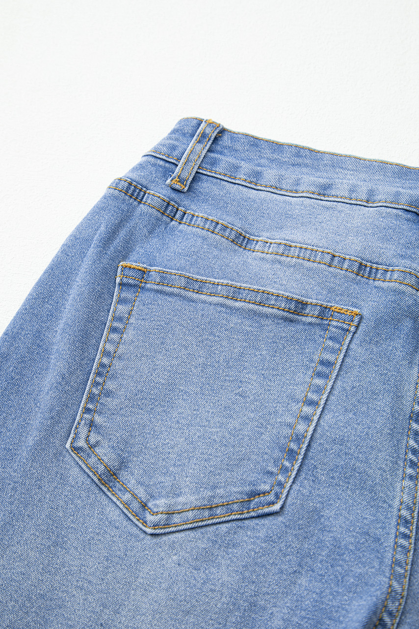 Dusk Blue Raw Hem Unique Cuffs Straight High Rise Loose Jeans