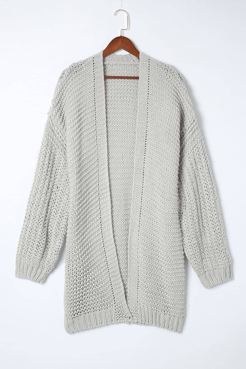 Gray Chunky Oversize Knit Drop Shoulder Puff Sleeve Cardigan