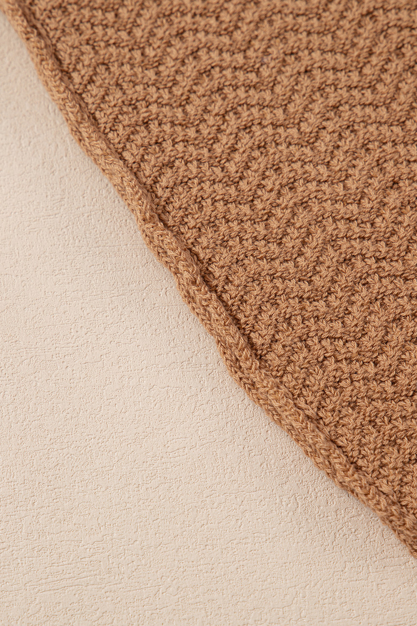 Camel Contrast Trim Boxy Fit Knit Short Sleeve Sweater Top