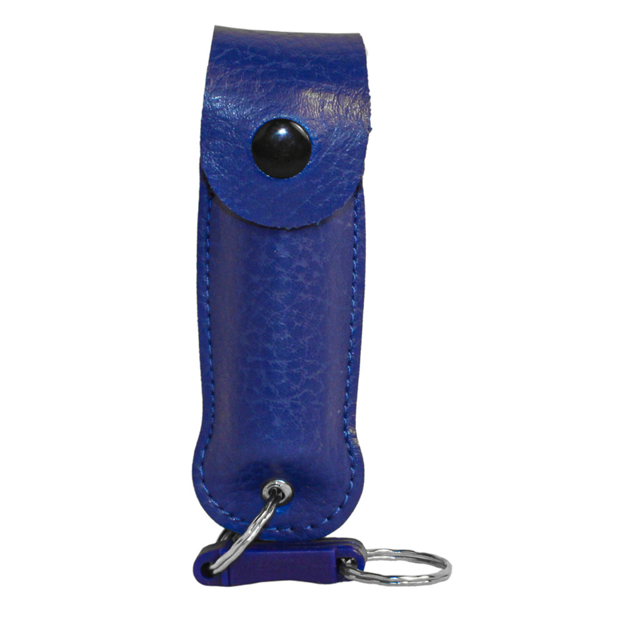 Pepper Shot 1.2% MC 1/2 oz pepper spray leatherette holster and quick release keychain blue