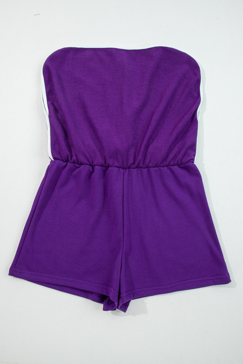 Tillandsia Purple Varsity Stripe Detail Drop Shoulder Pullover Mini Skirt Set