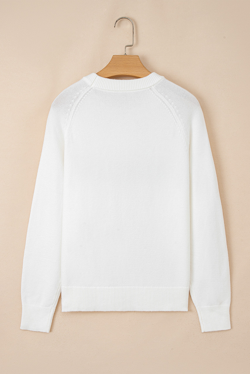 White MERRY Letter Pattern Christmas Raglan Sleeve Sweater