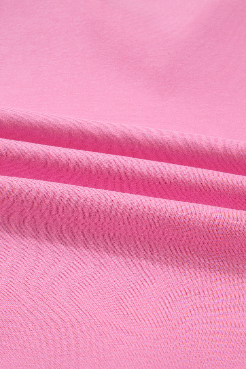 Pink Plus Size Contrast Polo Collar Floral Patchwork Elastic Cuffs Long Sleeve Top