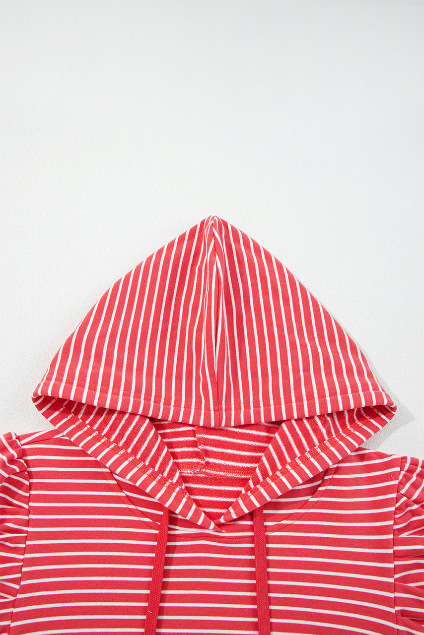 Red Stripe Puff Sleeve Stripe Hoodie