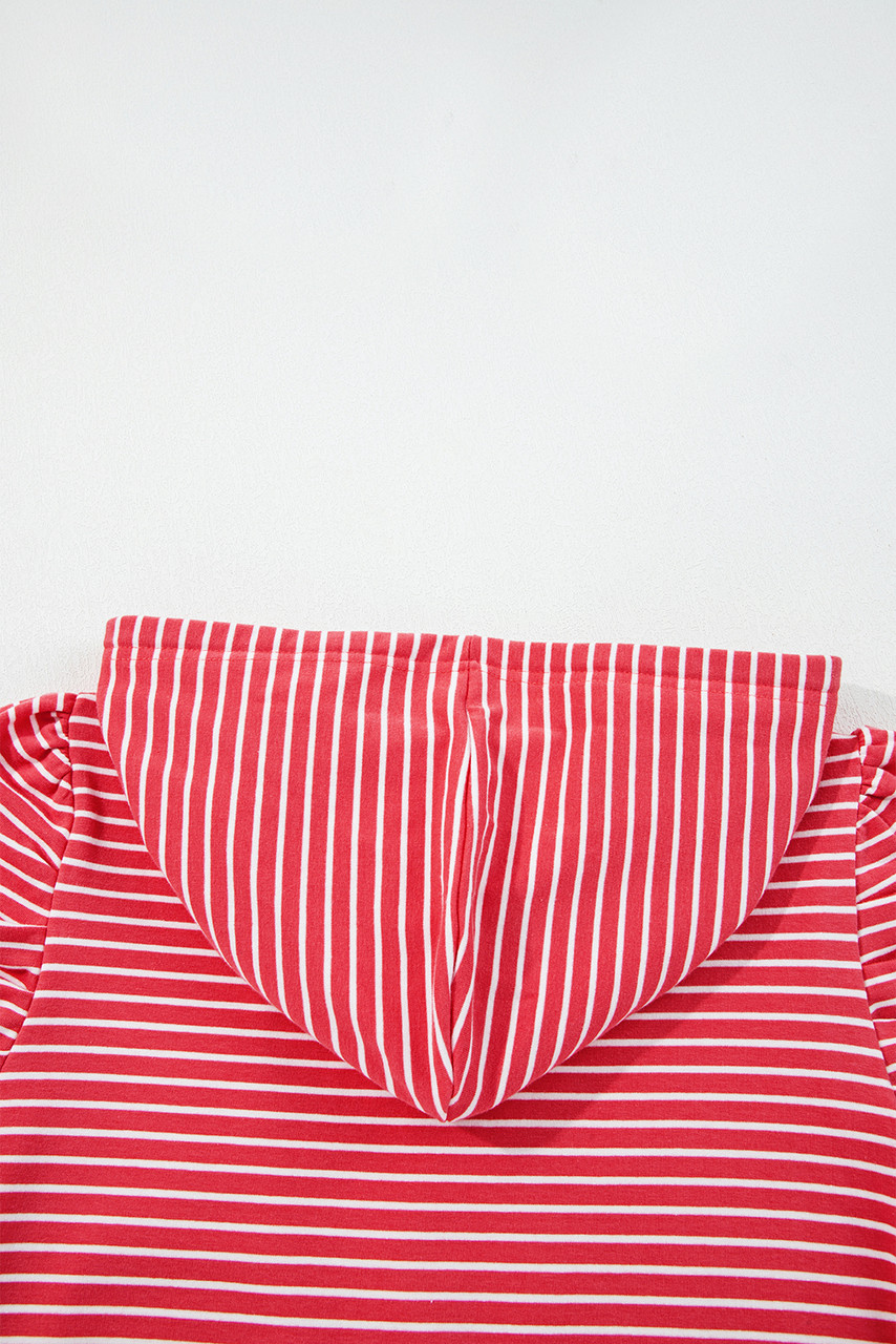 Red Stripe Puff Sleeve Stripe Hoodie