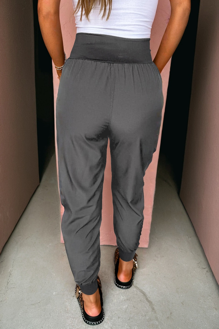 Medium Grey Elastic High Waist Pocketed Cargo Jogger Pants Medium Grey Elastic High Waist Pocketed Cargo Jogger Pants
