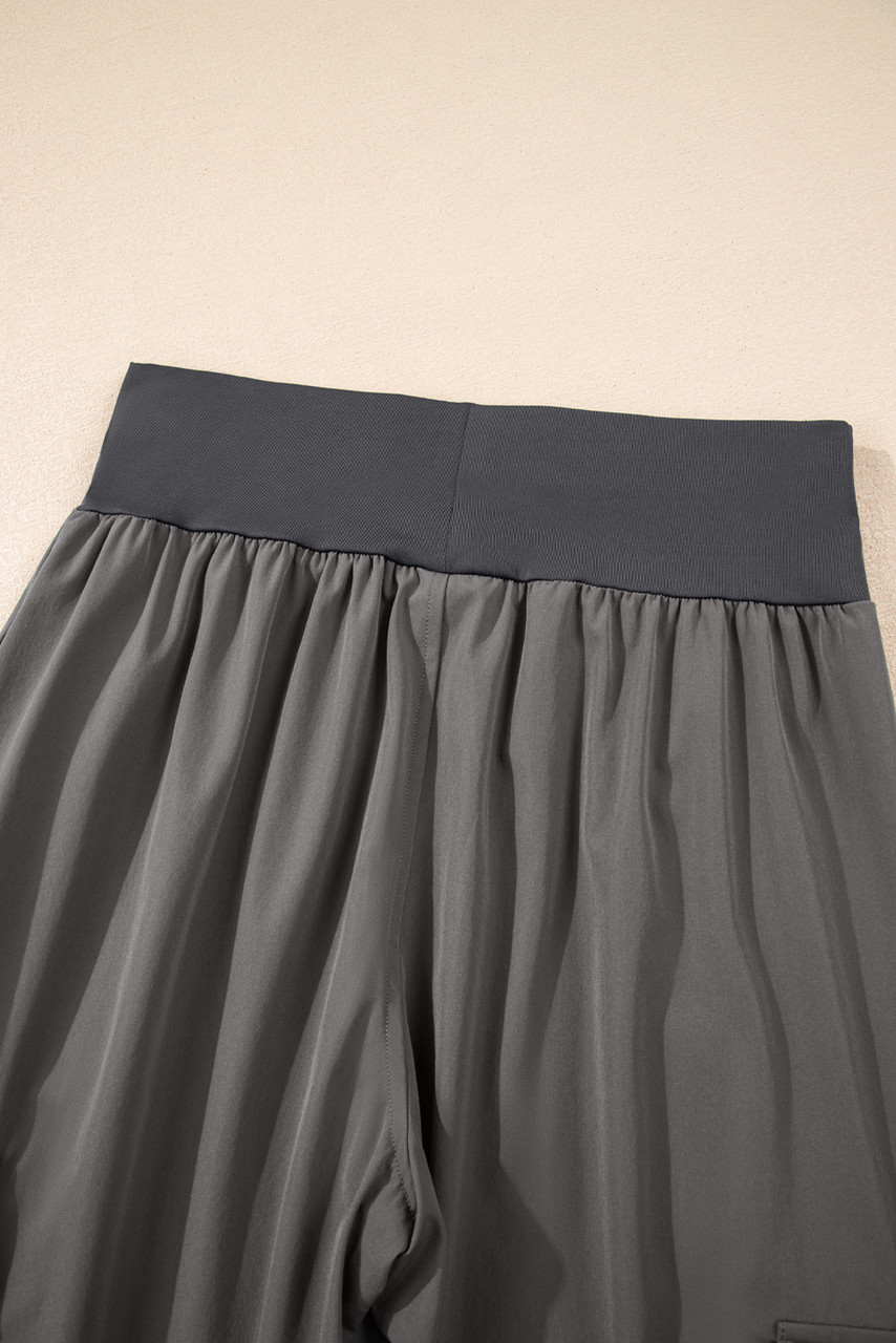 Medium Grey Elastic High Waist Pocketed Cargo Jogger Pants Medium Grey Elastic High Waist Pocketed Cargo Jogger Pants