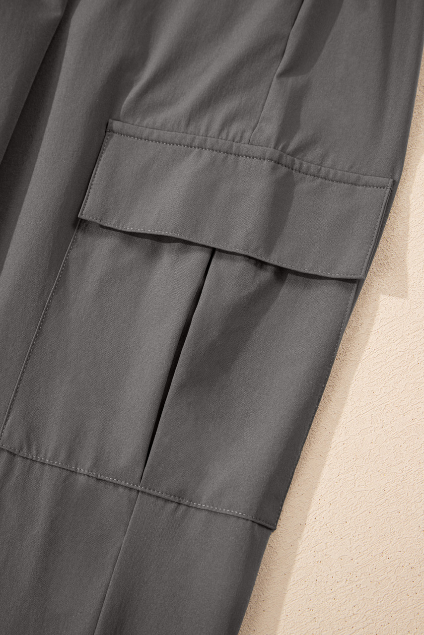 Medium Grey Elastic High Waist Pocketed Cargo Jogger Pants Medium Grey Elastic High Waist Pocketed Cargo Jogger Pants