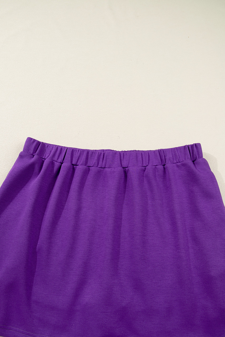 Wisteria Collar Half Zip Pullover Mini Skirt Plus Size 2pcs Set