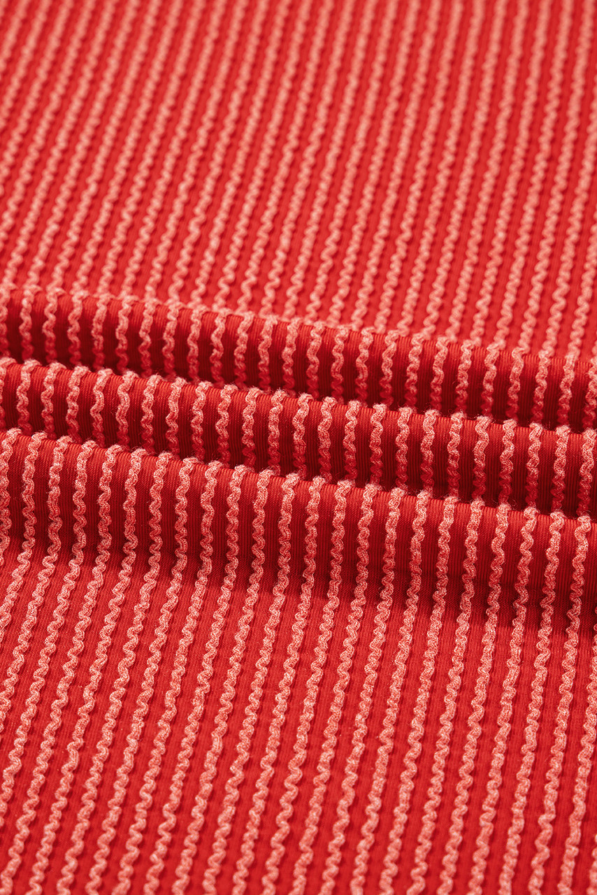 Fiery Red Twisted Rib Outlined Merry Letter Graphic Loose Long Sleeve Top