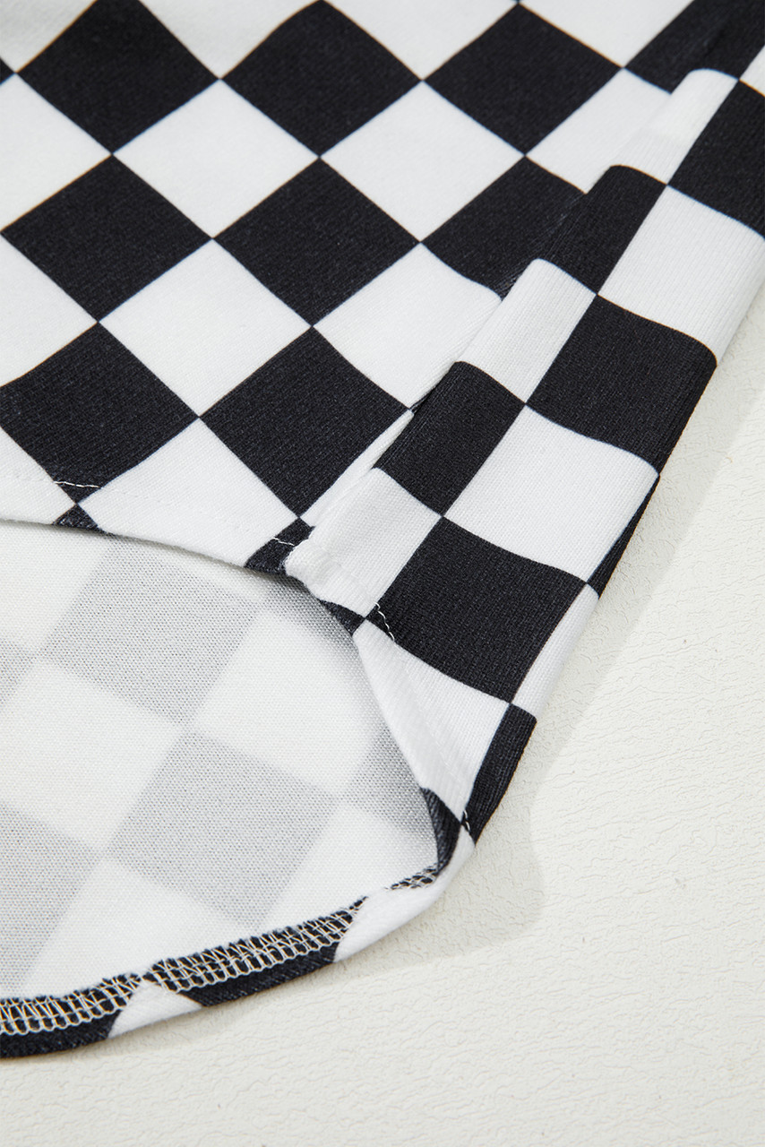 Black Checkerboard Flap Pocket Button Front Shacket