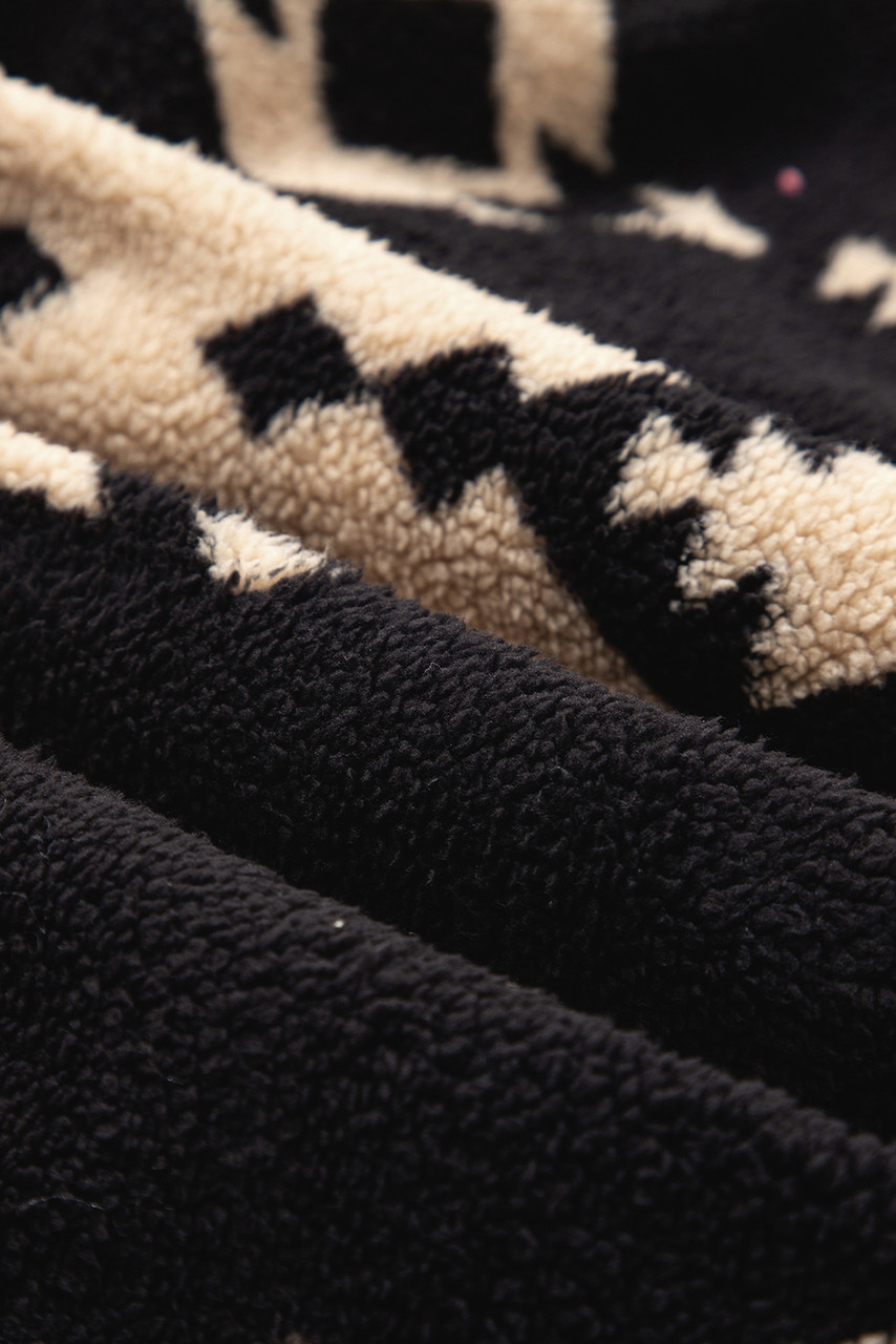 Black Western Aztec Half Zip Plush Sweatshirt