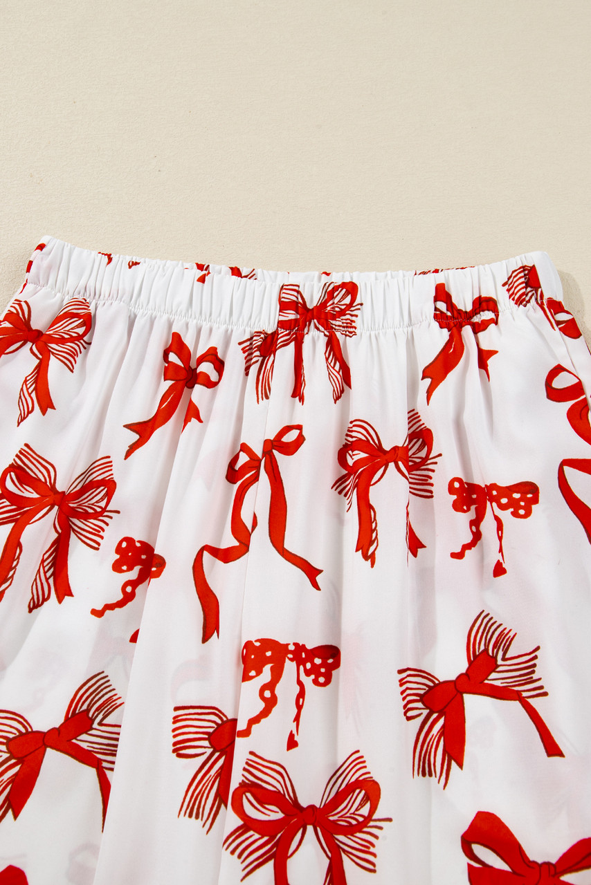 Red Christmas Bow Print Long 2pcs Pajama Set