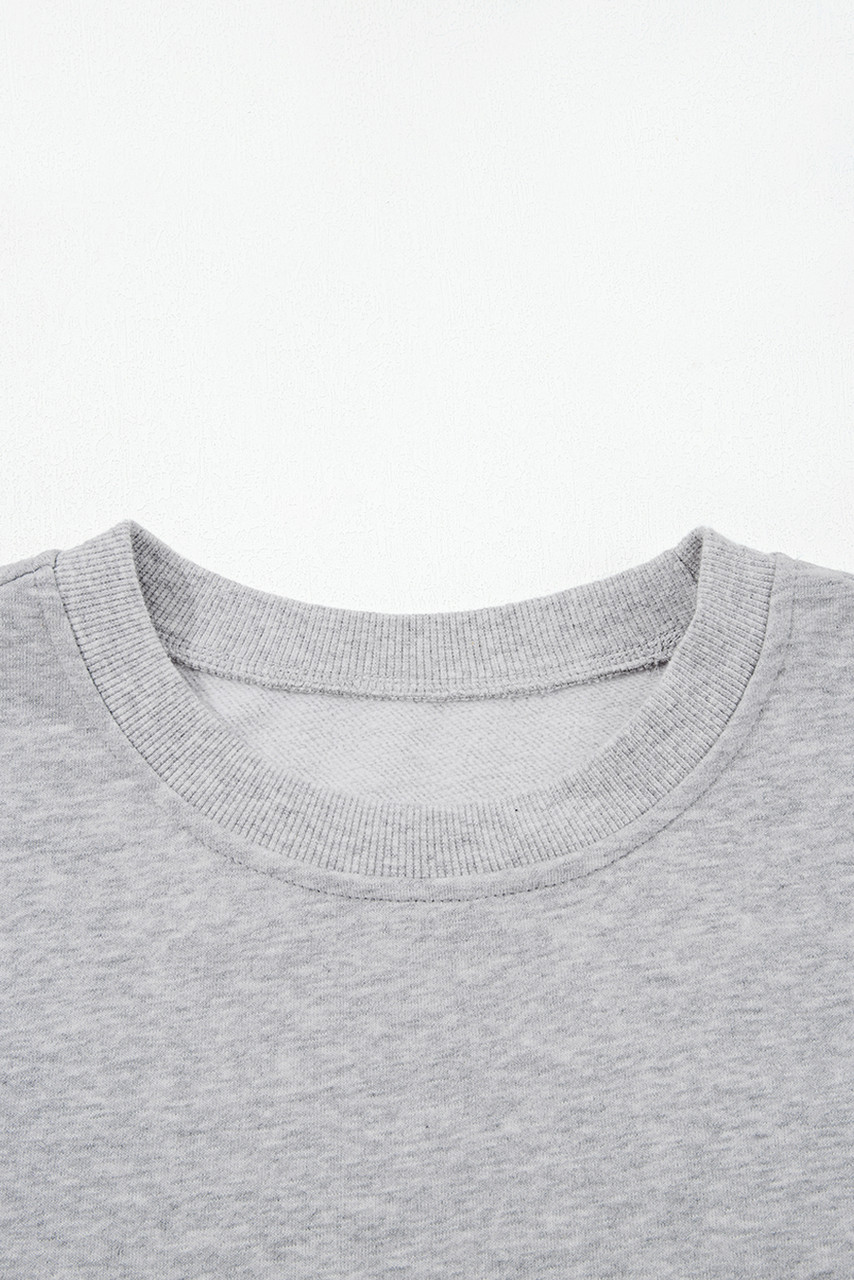 Light Grey Contrast Bow Applique Drop Sleeve Round Neck Sweatshirt