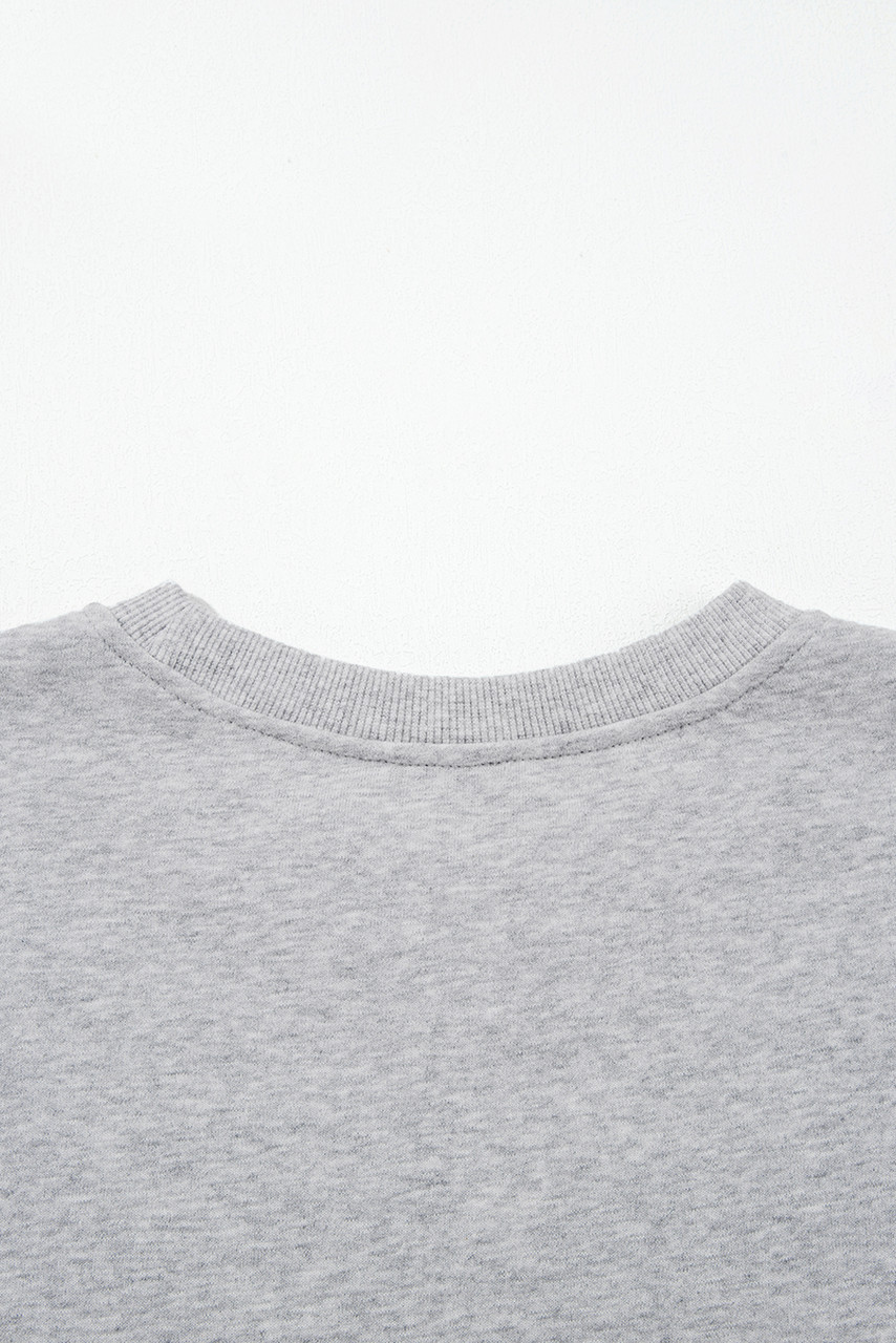 Light Grey Contrast Bow Applique Drop Sleeve Round Neck Sweatshirt