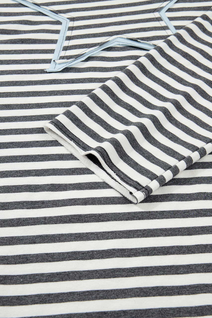 Gray Stripe Contrast Star Stitched Plus Size Long Sleeve Top