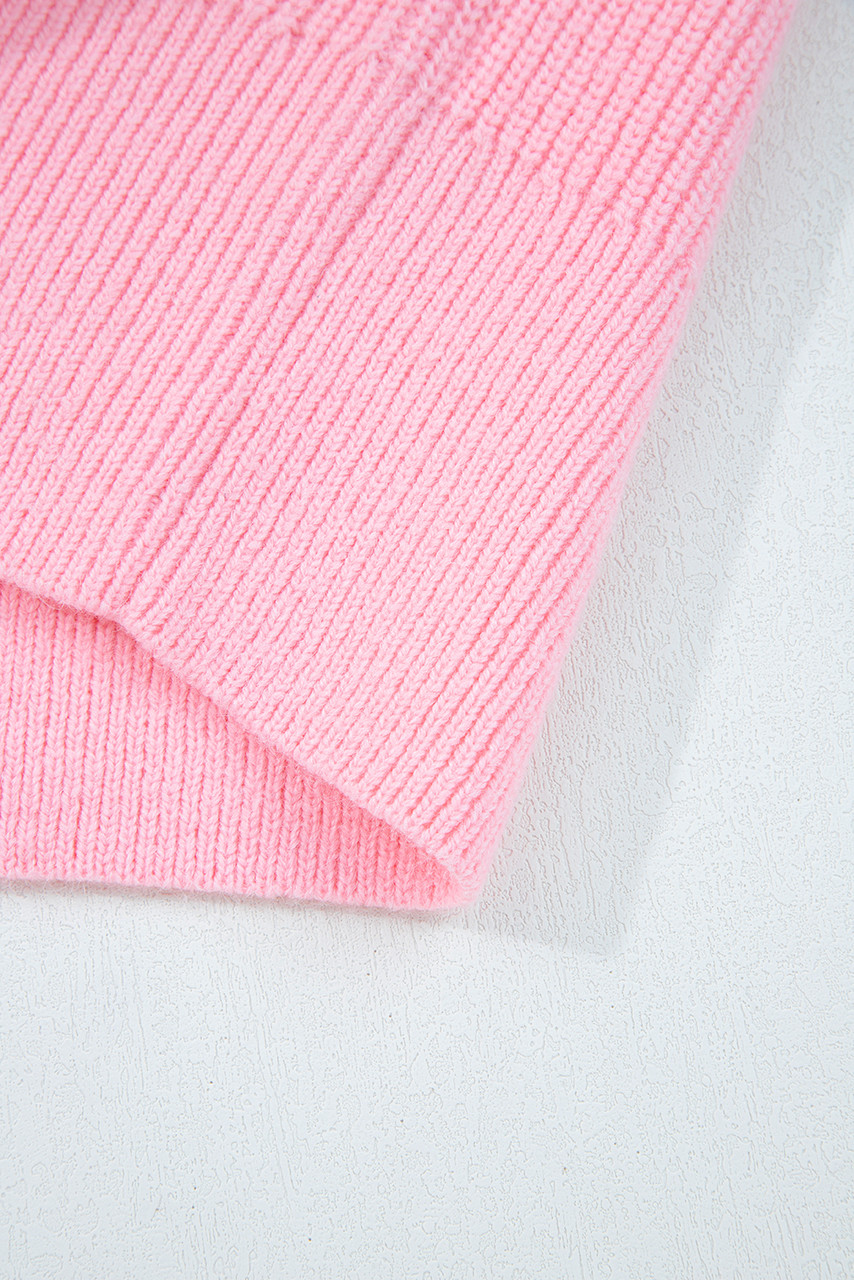 Pink Merry Candy Cane Puffy Knit Crew Neck Sweater