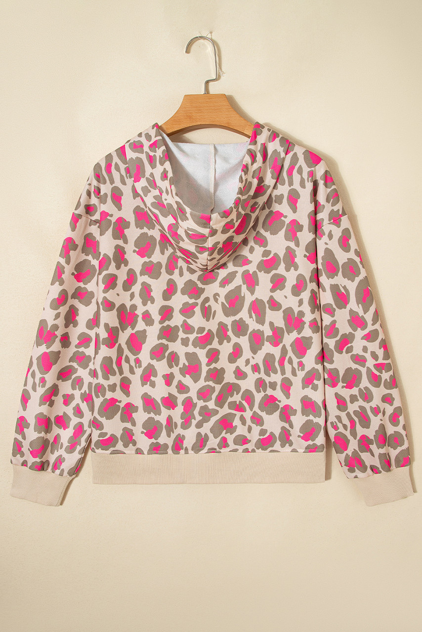 Rose Leopard Print Zip-up Hooded Sweatshirt