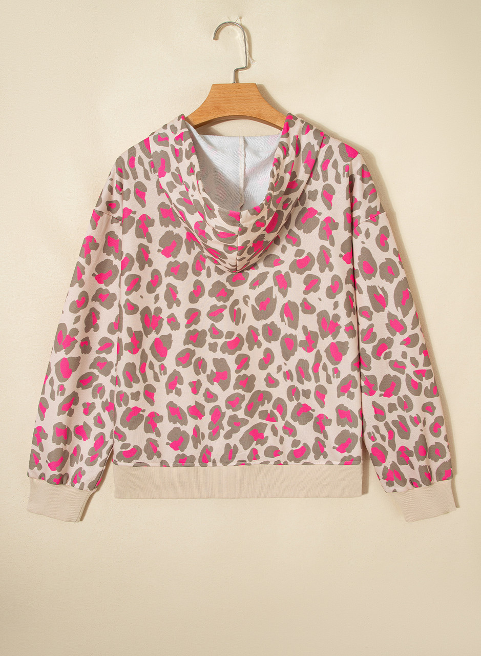 Rose Leopard Print Zip-up Hooded Sweatshirt