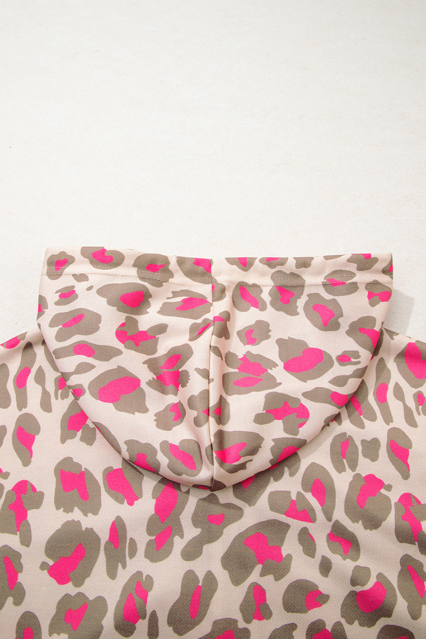 Rose Leopard Print Zip-up Hooded Sweatshirt