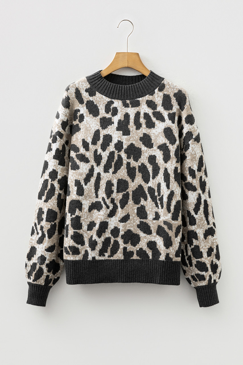 Carbon Grey Leopard Drop Shoulder Baggy Sweater