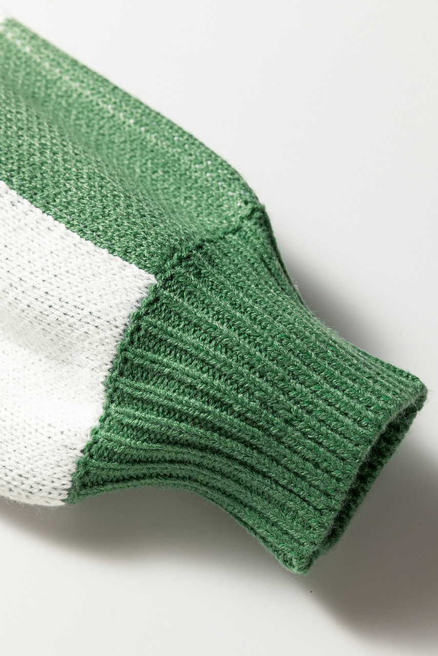 Mist Green Checkered Pattern Polo Collar Loose Sweater