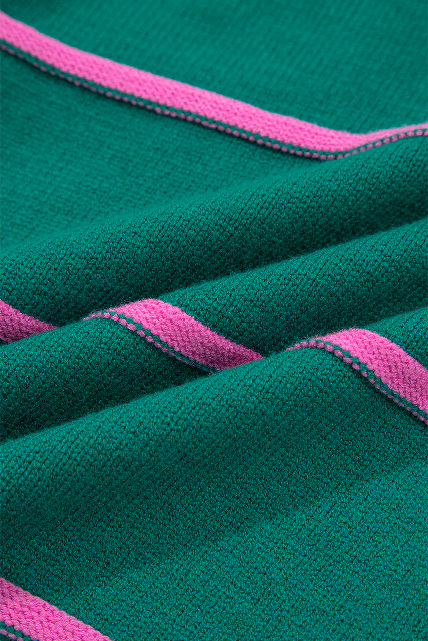 Green Stripe Half Buttons Drop Shoulder Plus Size Sweater