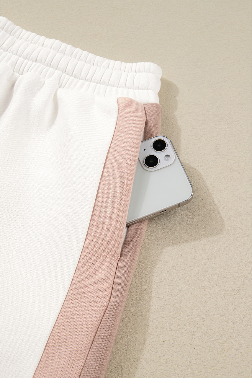 White Color Block Patchwork Drop Shoulder Pullover Casual Shorts 2pcs Outfit