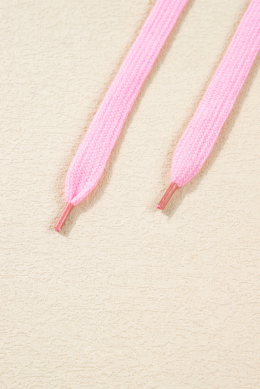 Pink Floral Print Half Zip Kangaroo Pouch Drawstring Hoodie