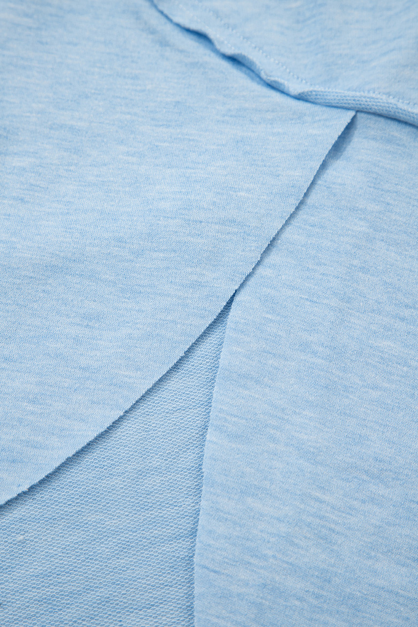 Myosotis Notched Neck Terry Raw Hem Long Sleeve Top