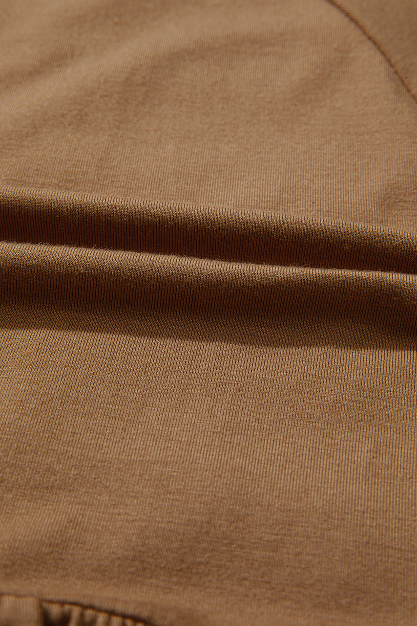 Cinnamon Smocked Bust Buttoned Split V Neck Flow Fit Blouse