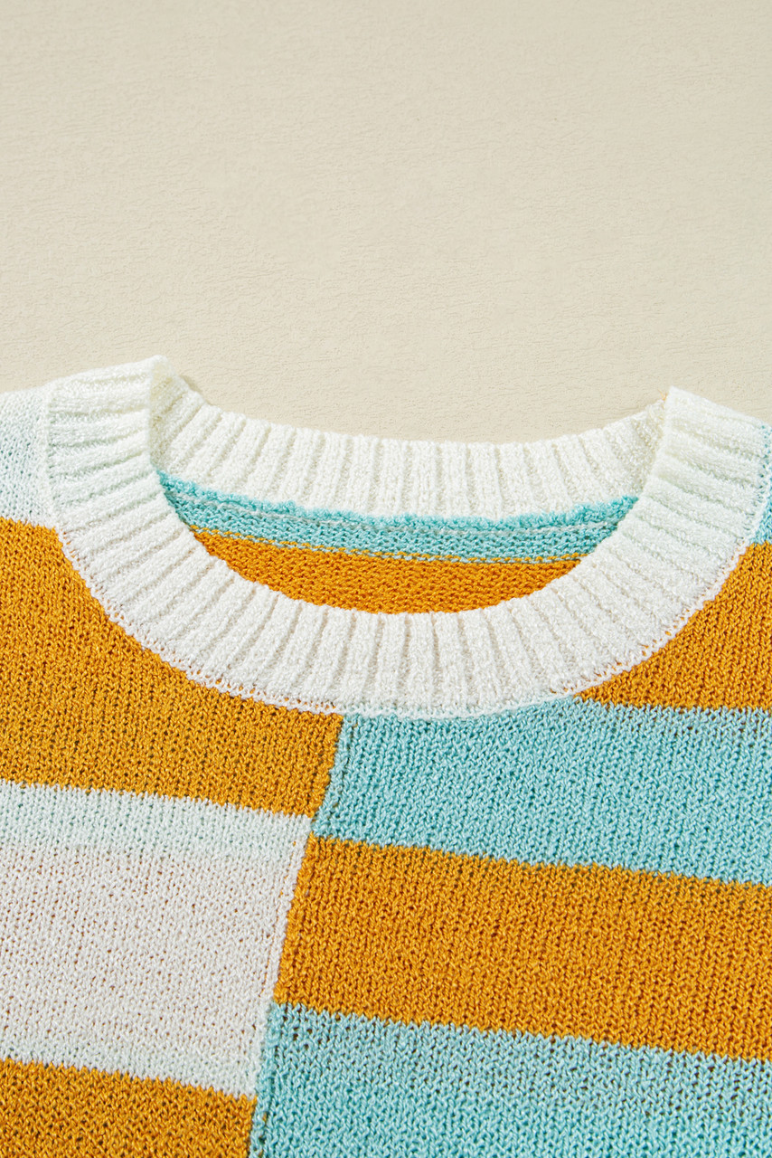 Jurassic Gold Color Block Striped Pullover Sweater
