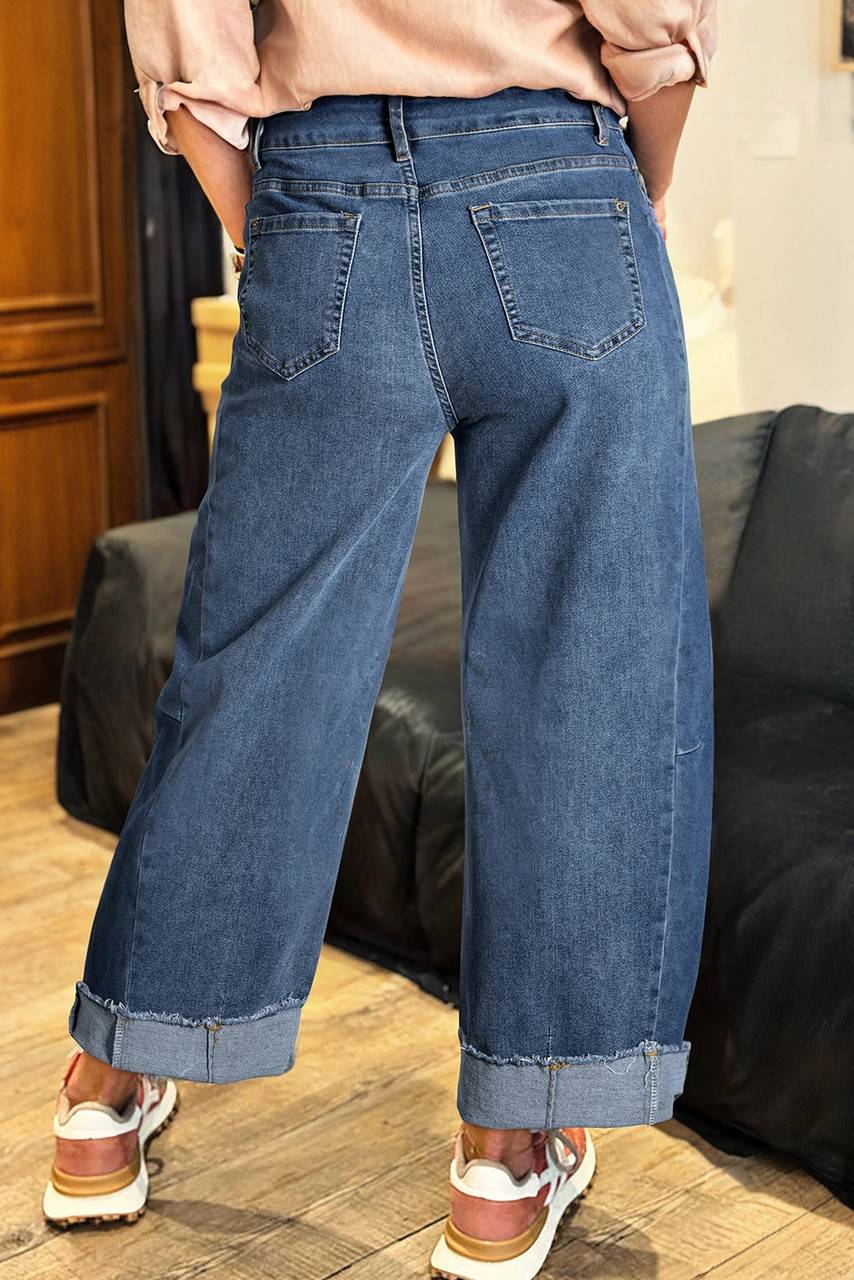 Ashleigh Blue Stitched Raw Hem Wide Leg Loose Jeans Ashleigh Blue Stitched Raw Hem Wide Leg Loose Jeans