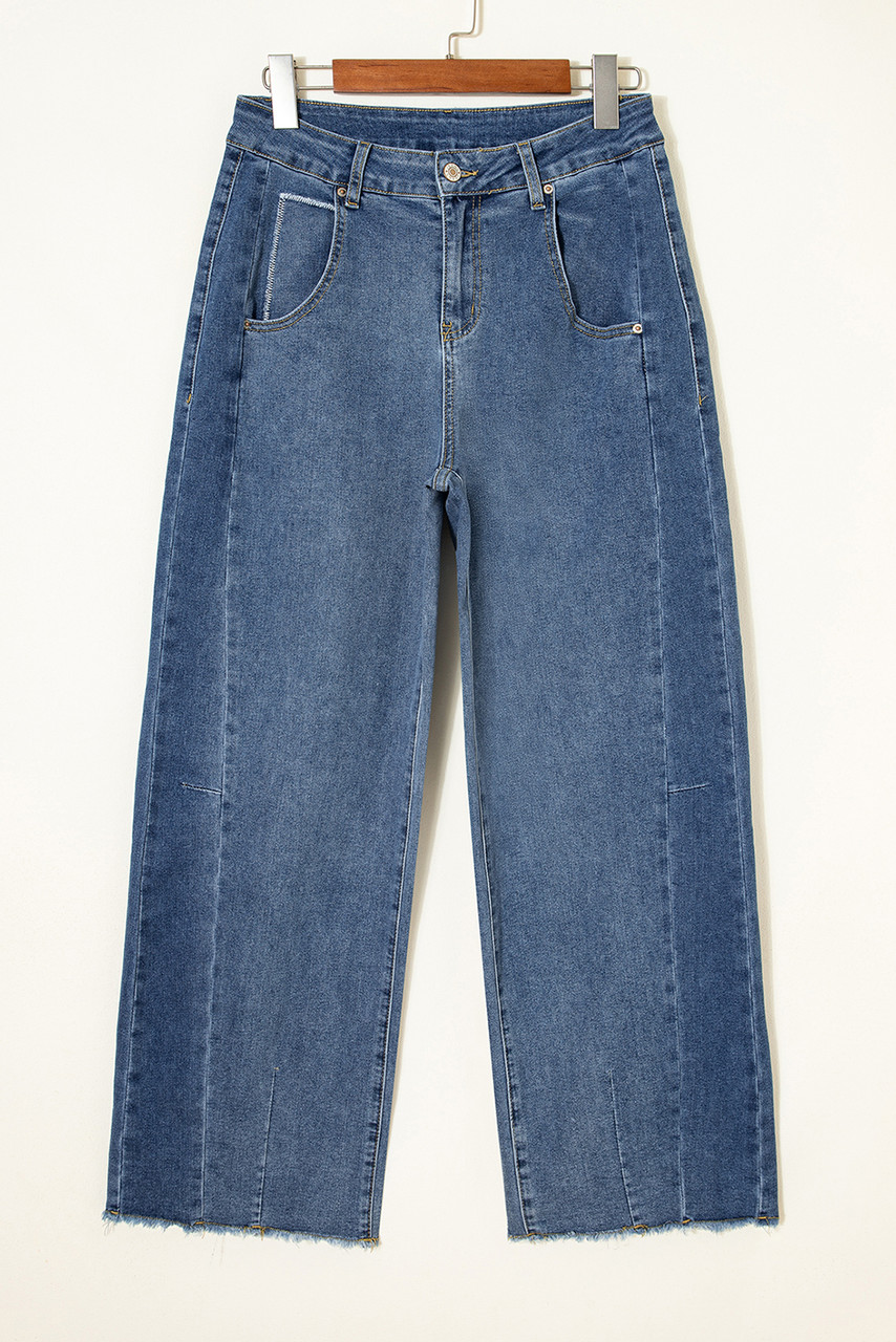 Ashleigh Blue Stitched Raw Hem Wide Leg Loose Jeans Ashleigh Blue Stitched Raw Hem Wide Leg Loose Jeans
