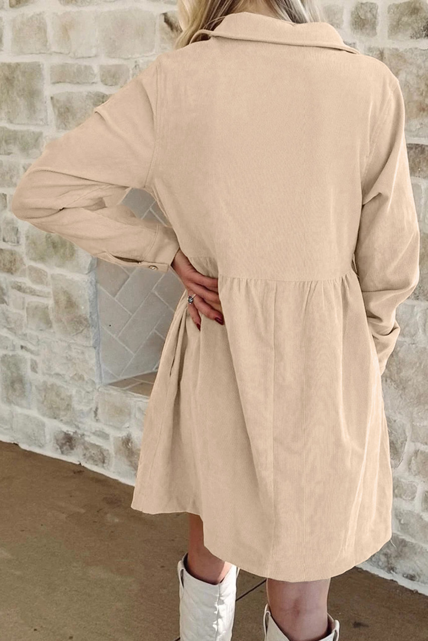 Oatmeal Corduroy Half Button Collared Long Sleeve Mini Dress Oatmeal Corduroy Half Button Collared Long Sleeve Mini Dress