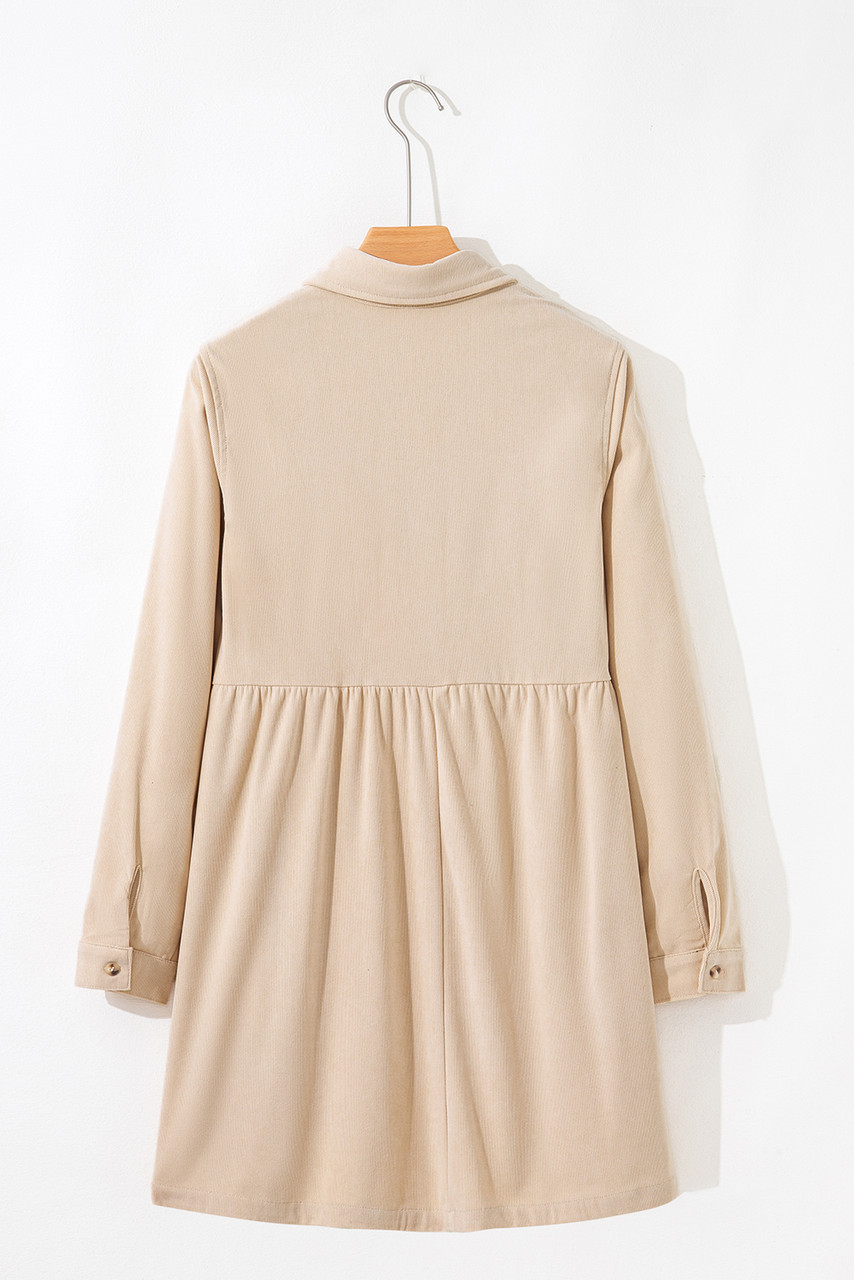 Oatmeal Corduroy Half Button Collared Long Sleeve Mini Dress Oatmeal Corduroy Half Button Collared Long Sleeve Mini Dress