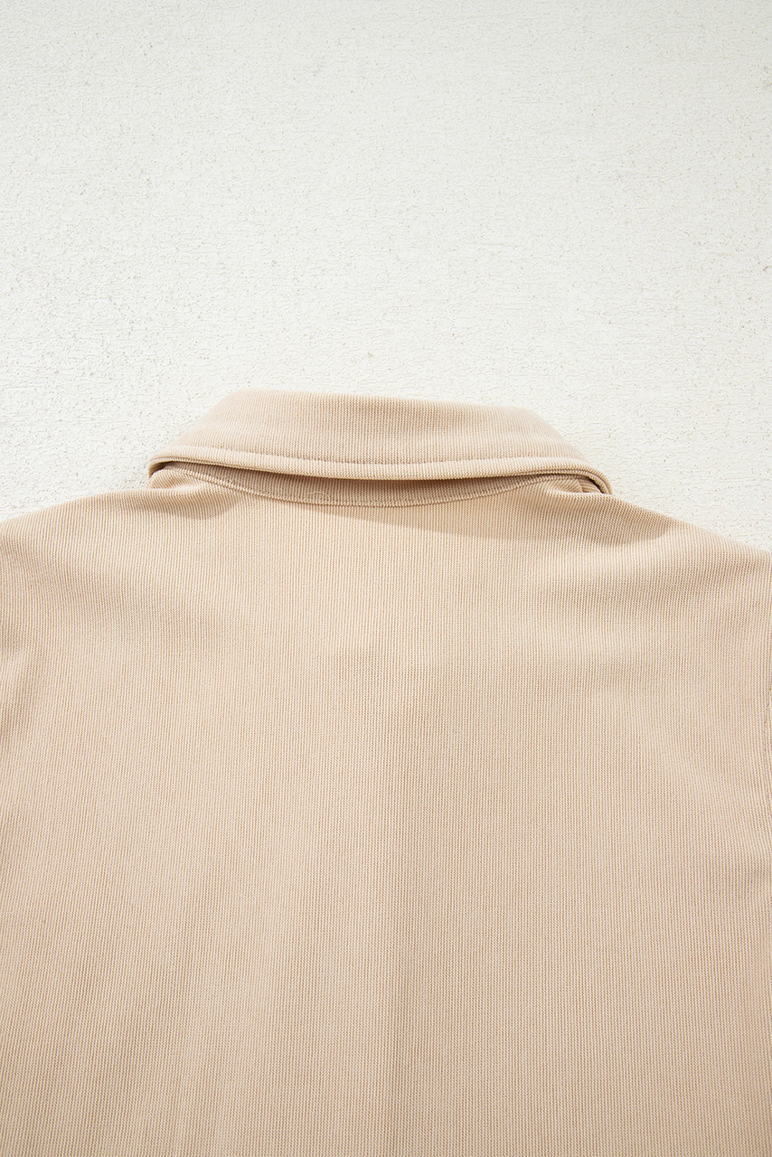 Oatmeal Corduroy Half Button Collared Long Sleeve Mini Dress Oatmeal Corduroy Half Button Collared Long Sleeve Mini Dress