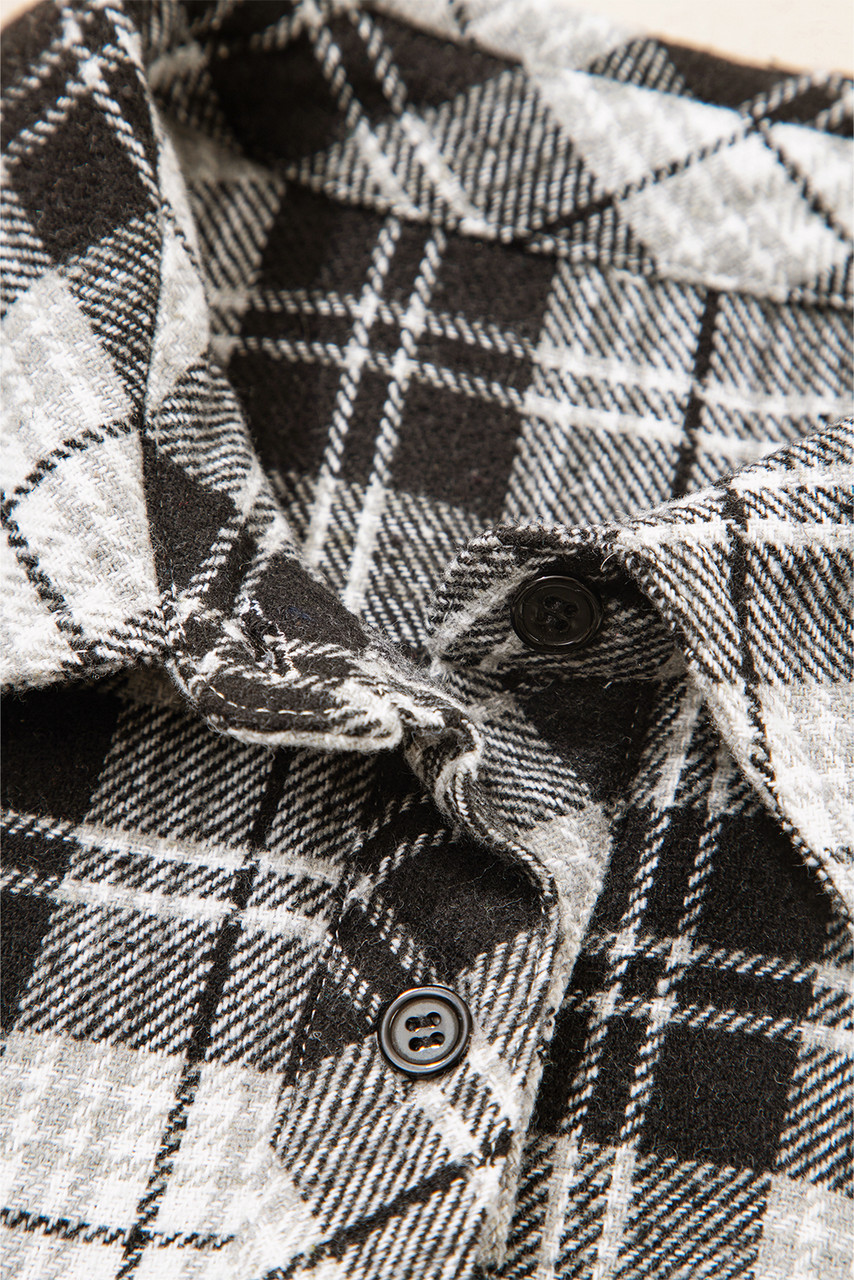 Black Plaid Print Chest Pockets Buttoned Shirt