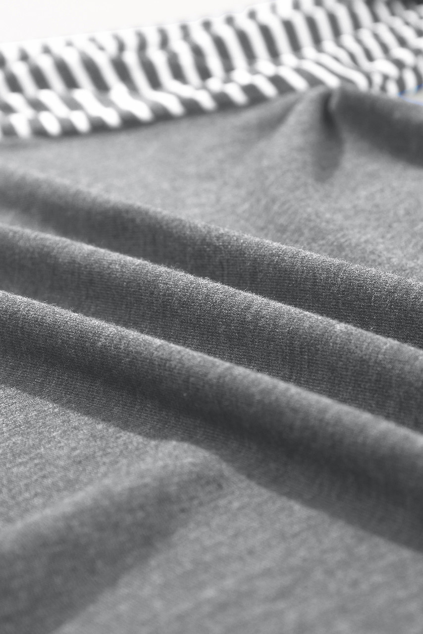 Gray Contrast Print Striped Raglan Long Sleeve Loose Top