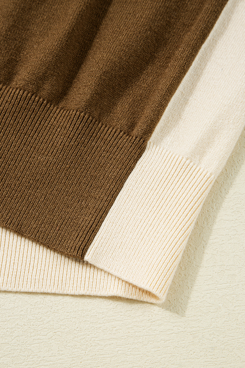 Desert Palm Colorblock Raglan Puff Sleeve Mock Neck Sweater