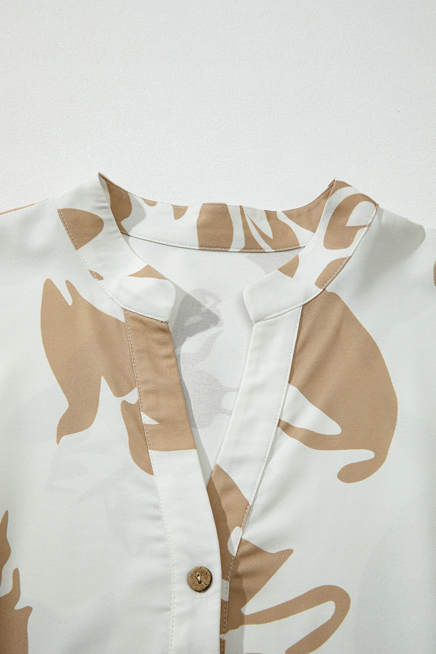 Khaki Patterned Ruffled Sleeve Half Placket Tiered A-line Plus Size Long Dress Khaki Patterned Ruffled Sleeve Half Placket Tiered A-line Plus Size Long Dress
