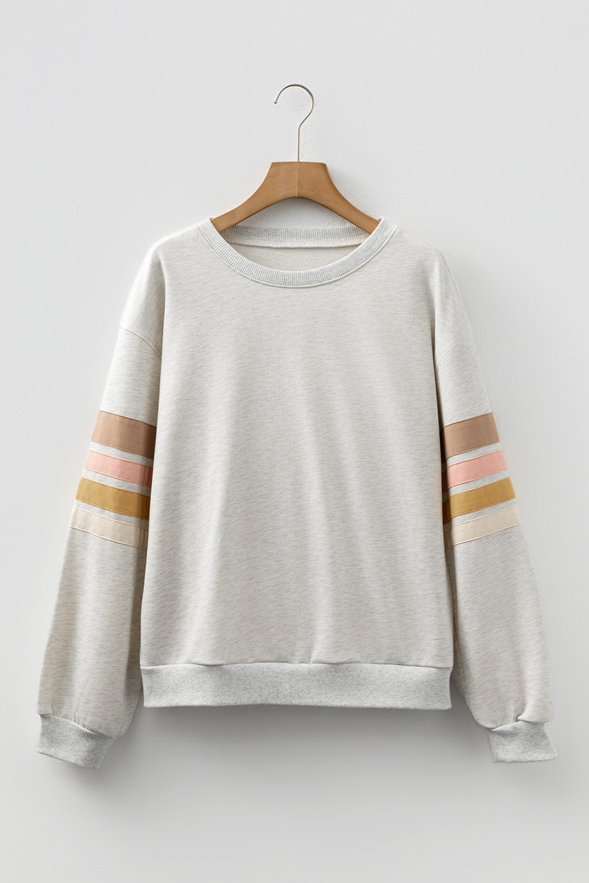 Light Grey Multicolored Striped Patchwork Drop Shoulder Sweatshirt