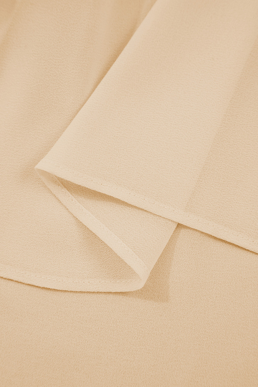 Parchment Pleated Ruffle Long Sleeve Chiffon Blouse